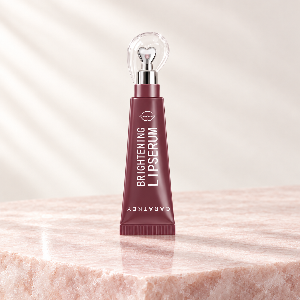 Brightening lip serum, Red Bean shade, on pale rose stone