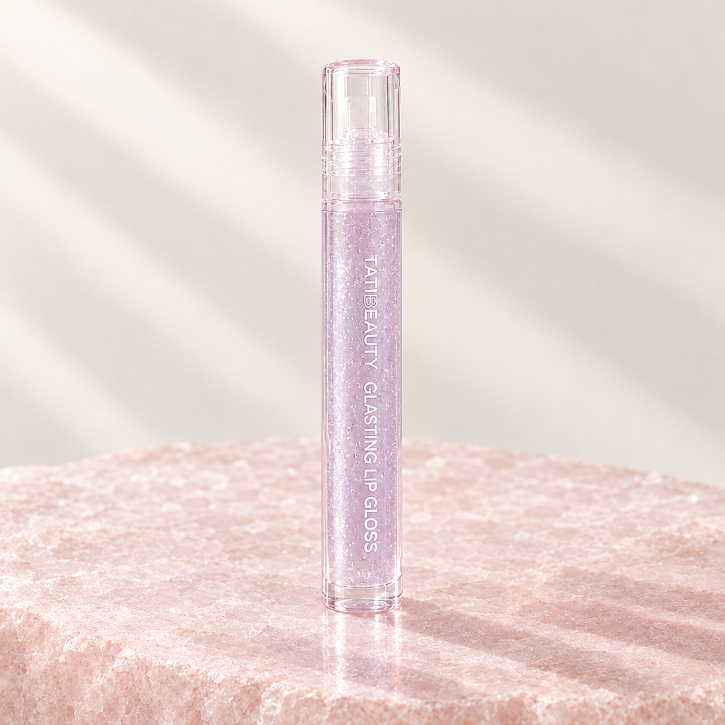 Water Light Lip Gloss, Star Dream Purple shade, on pale rose stone