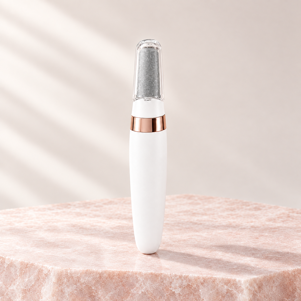 Electric foot file, White colour, on pale rose stone